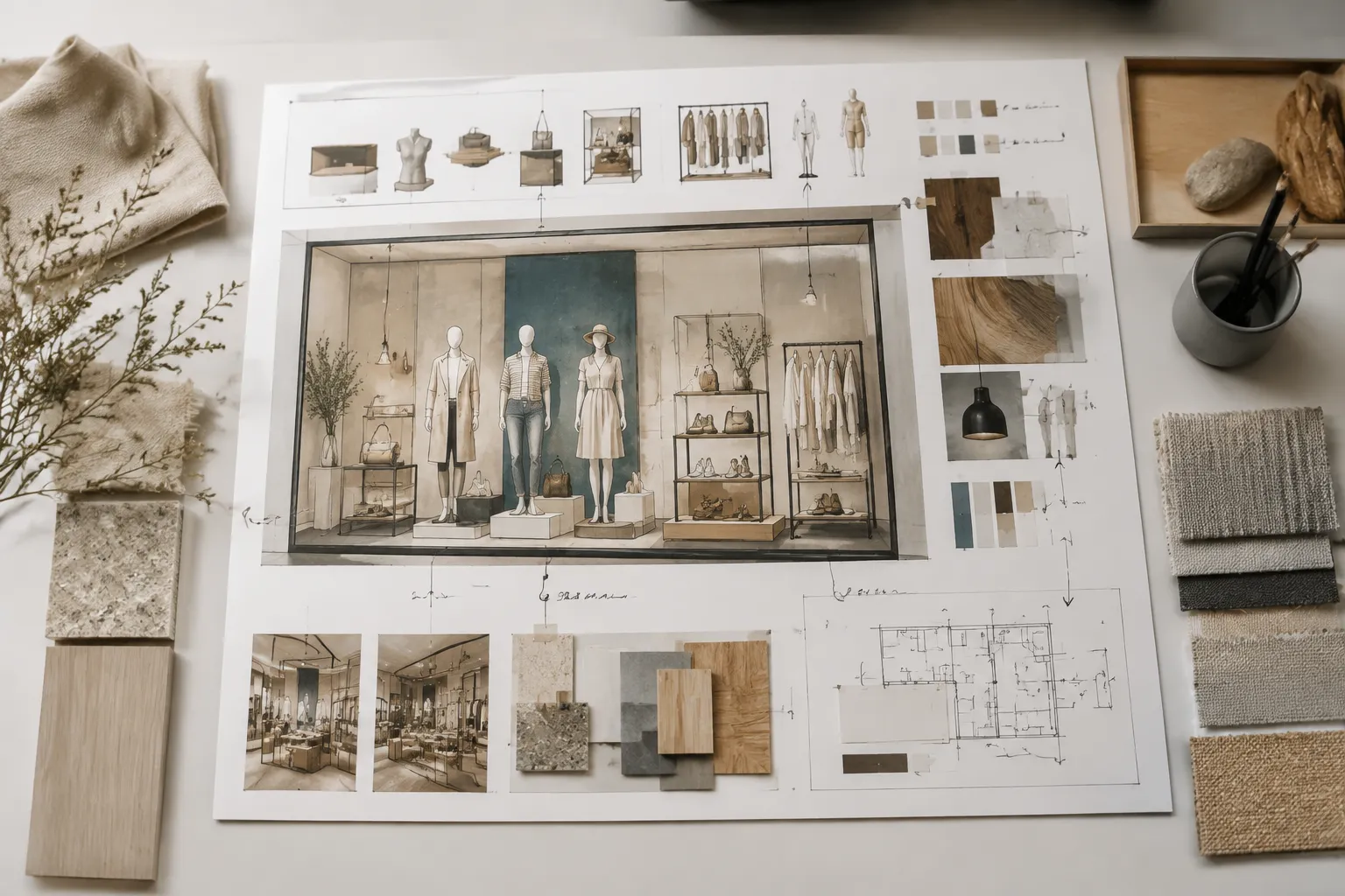 Annotated retail display reference showing focal product, supporting products, fixtures, props, and open assumptions